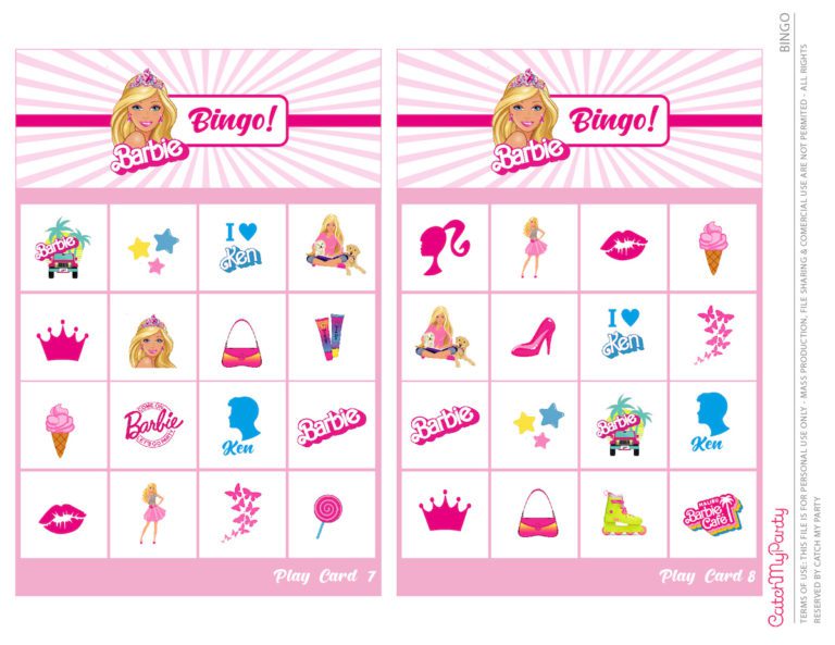 (12 Cards) FREE Fun Printable BARBIE Bingo Game! - The Catch My Party Blog