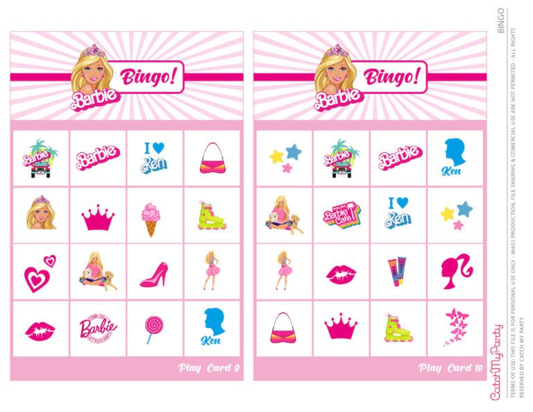 (12 Cards) FREE Fun Printable BARBIE Bingo Game! - The Catch My Party Blog