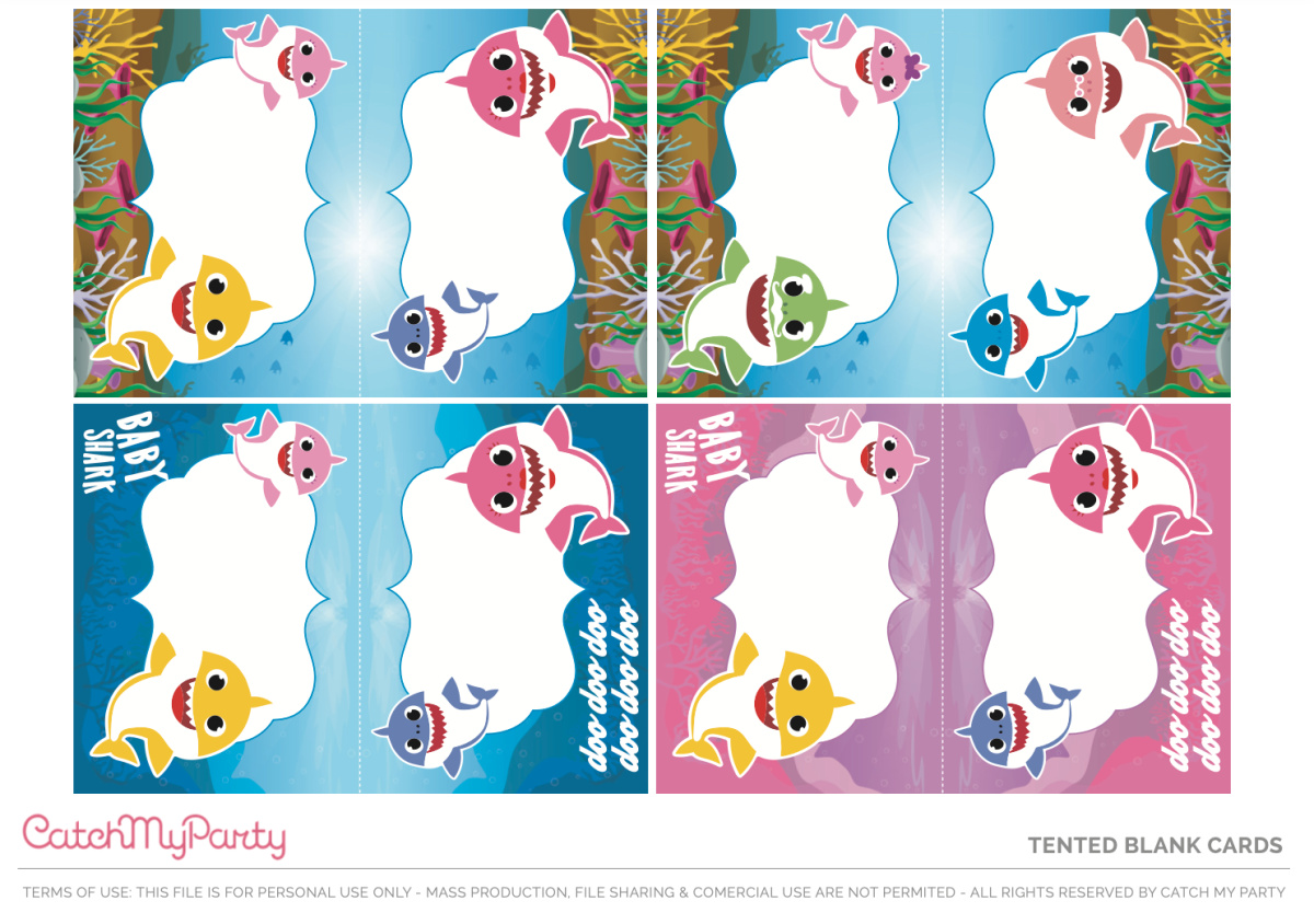 Free Baby Shark Party Printables - Blank Tented Cards