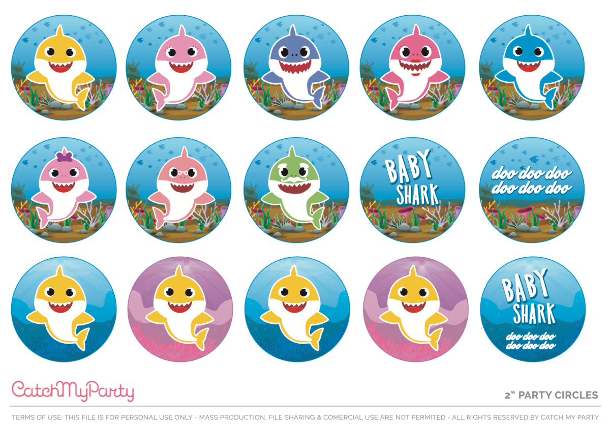 Free Baby Shark Party Printables - Cupcake Toppers