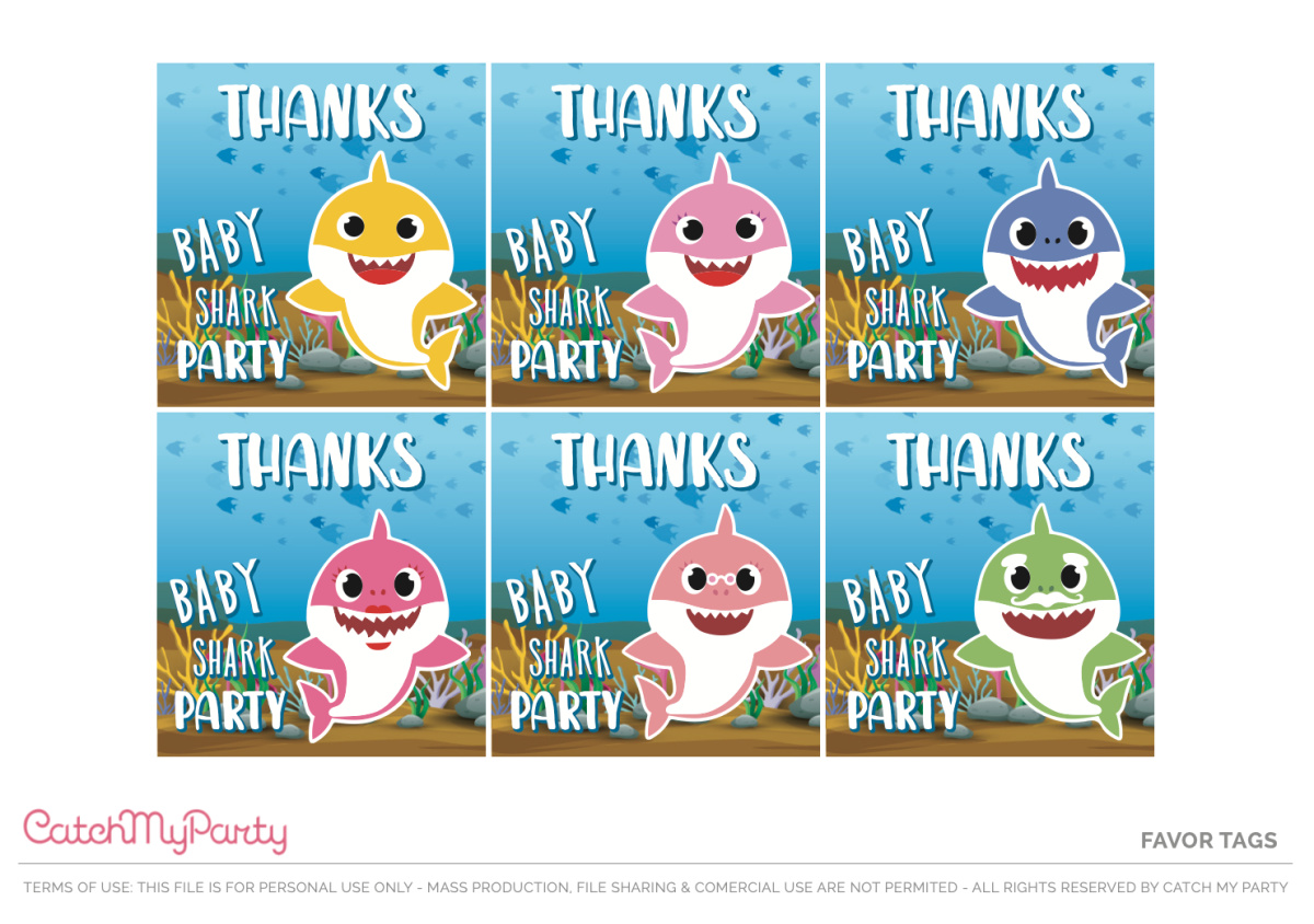 Free Baby Shark Party Printables -  Favor Tags