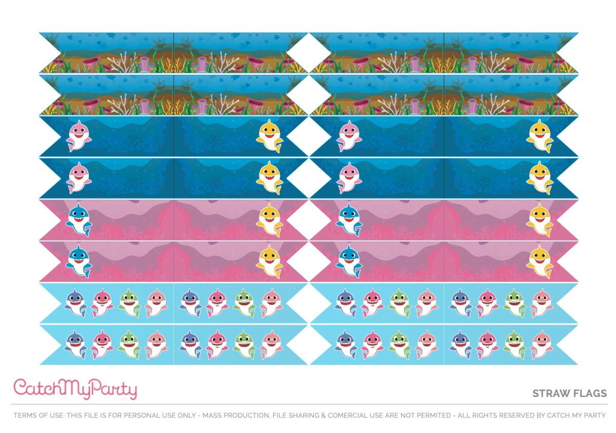 Free Baby Shark Party Printables - Straw Flags
