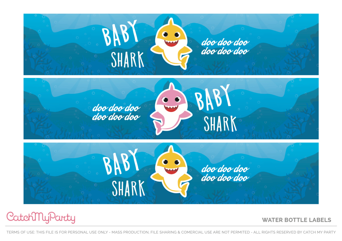 Free Baby Shark Party Printables - Water Bottle Labels