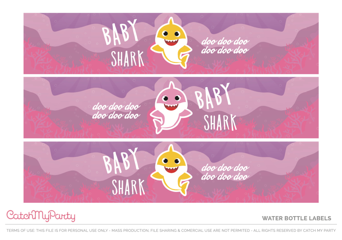 Free Baby Shark Party Printables - Water Bottle Labels