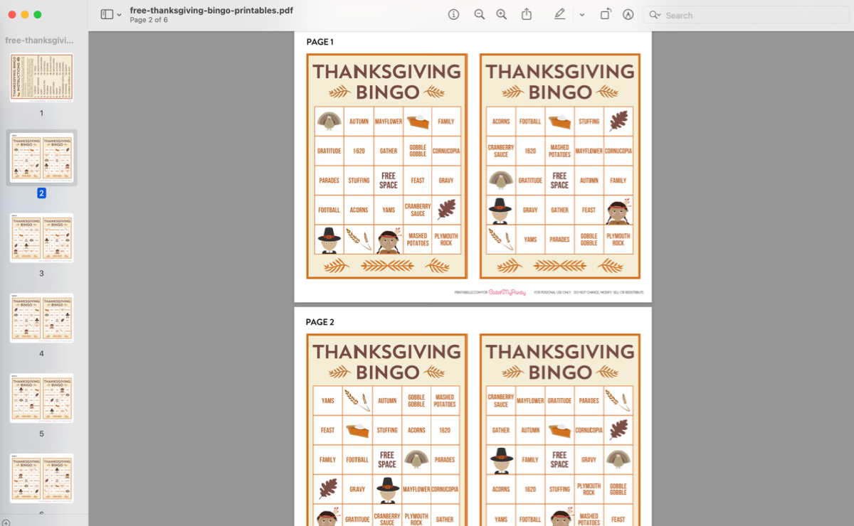 FREE Printable Thanksgiving Bingo Game (10 Cards)🦃