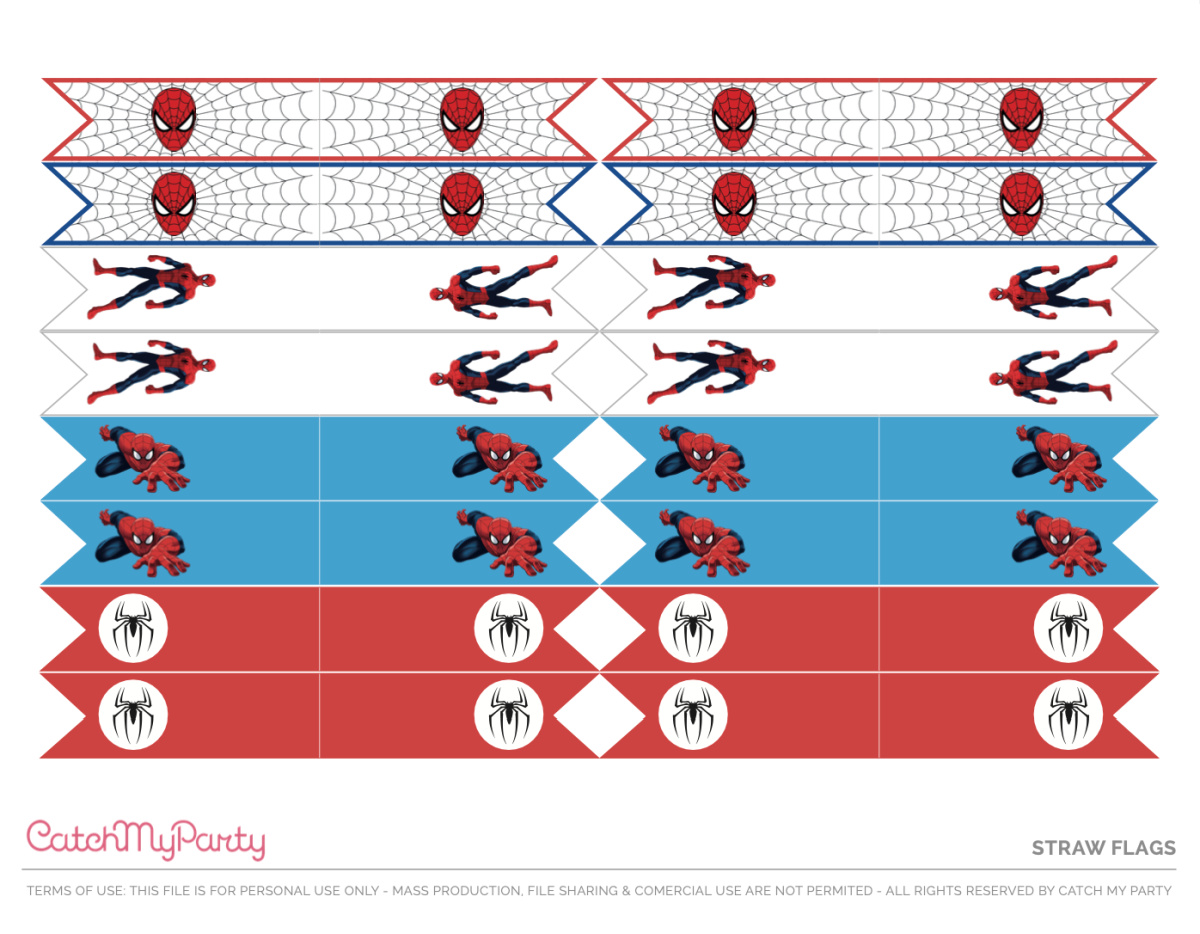 Download Free Spiderman Party Printables - Spiderman Straw Flags