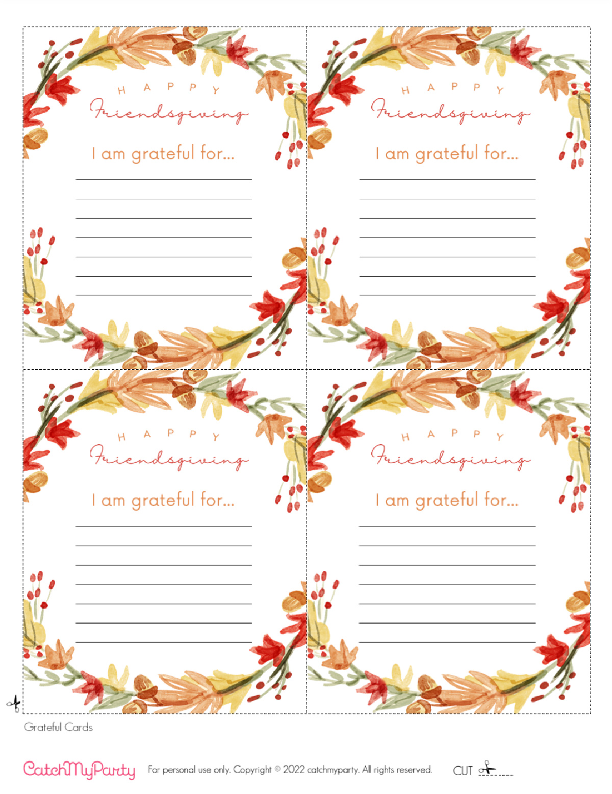 Download these FREE Friendsgiving Printables - "I am Grateful For..." Friendsgiving Cards