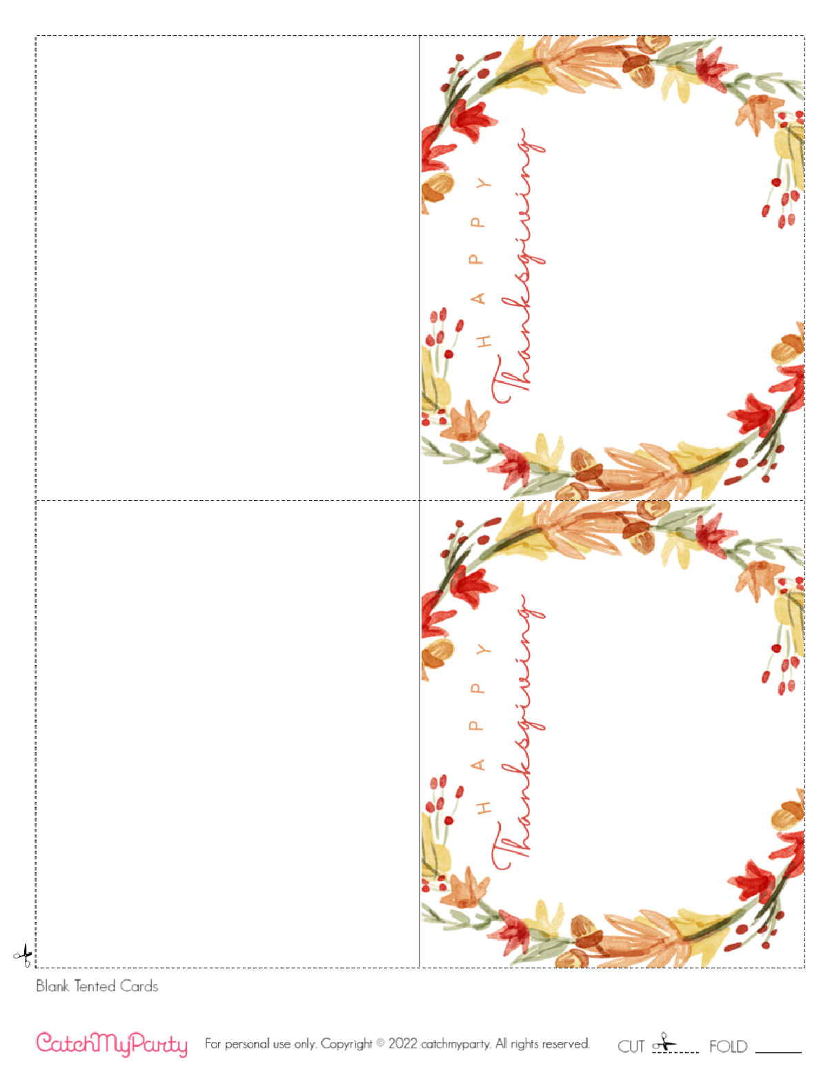 Download these FREE Thanksgiving Printables - Large Thanksgiving Blank Tented Cards