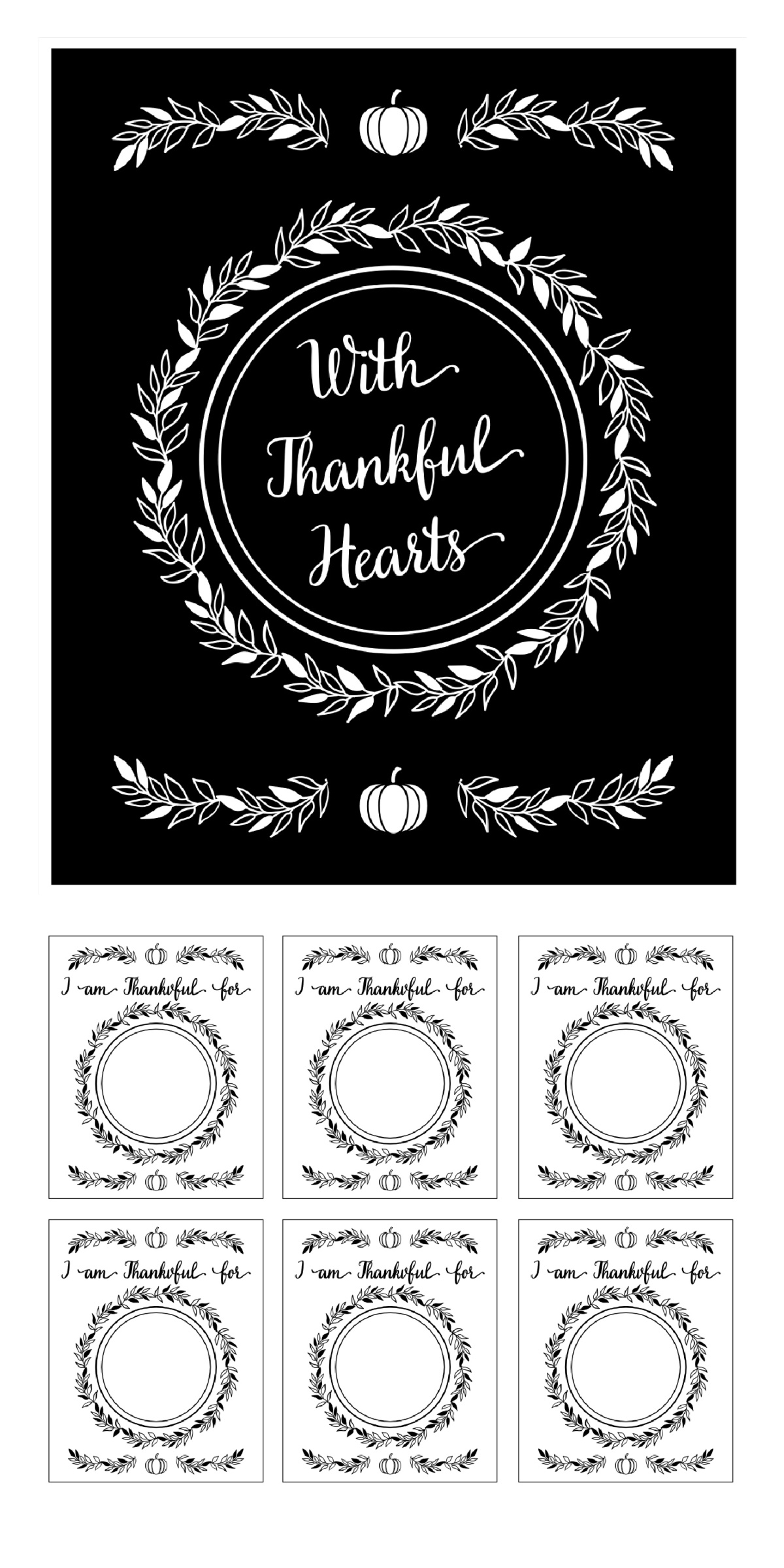 Free Printable With Thankful Hearts Thanksgiving Sign and Cards