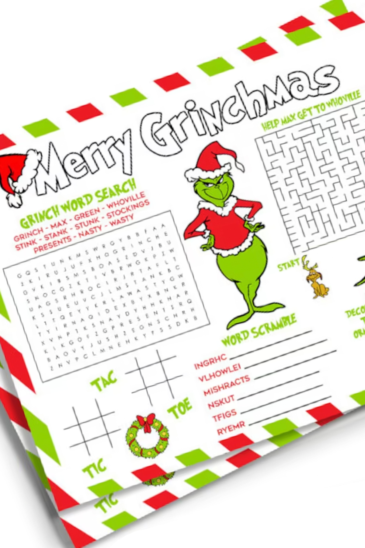 Grinch Christmas Placemat Printable for Kids Grinch Christmas Placemat Printable for Kids