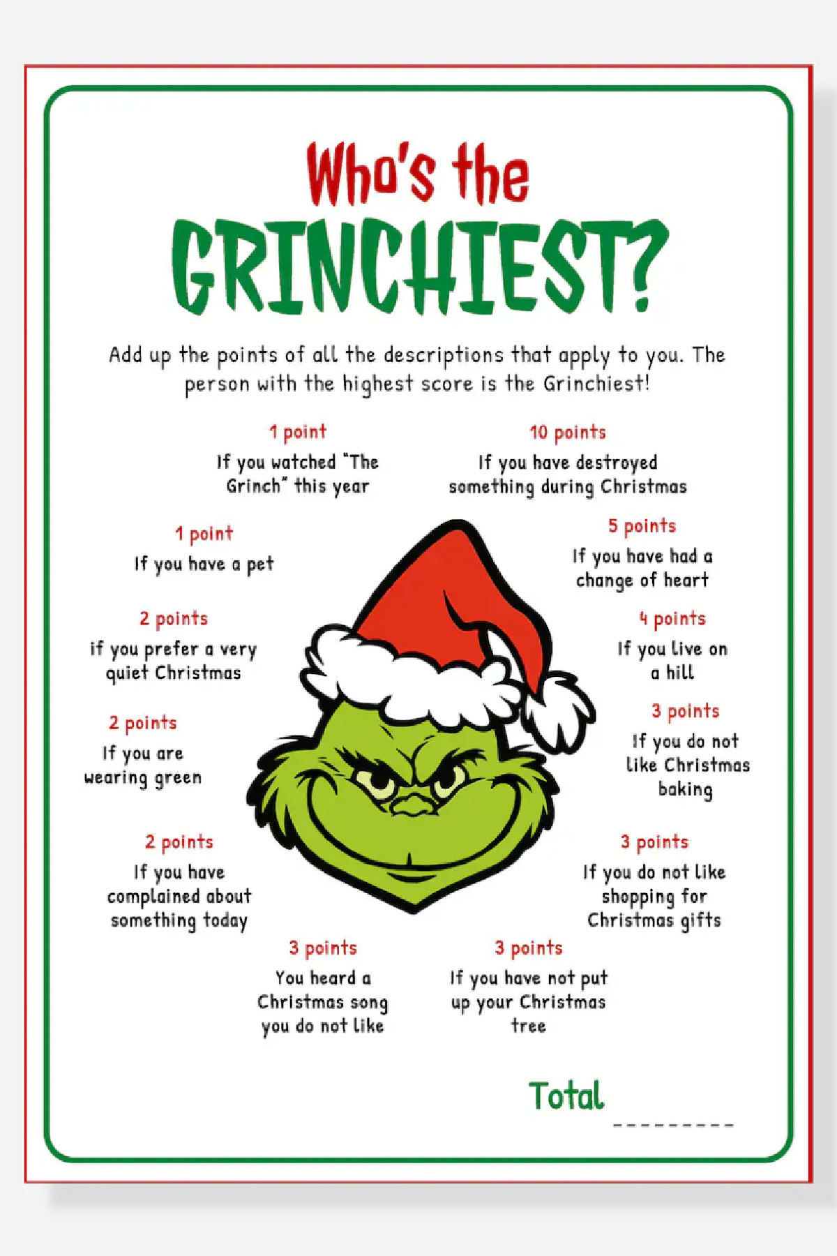 Funny Printable Grinch Party Game – Who’s the Grinchiest? Funny Printable Grinch Party Game – Who’s the Grinchiest?