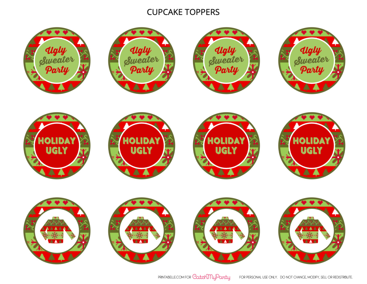 FREE Ugly Sweater Printable Cupcake Toppers
