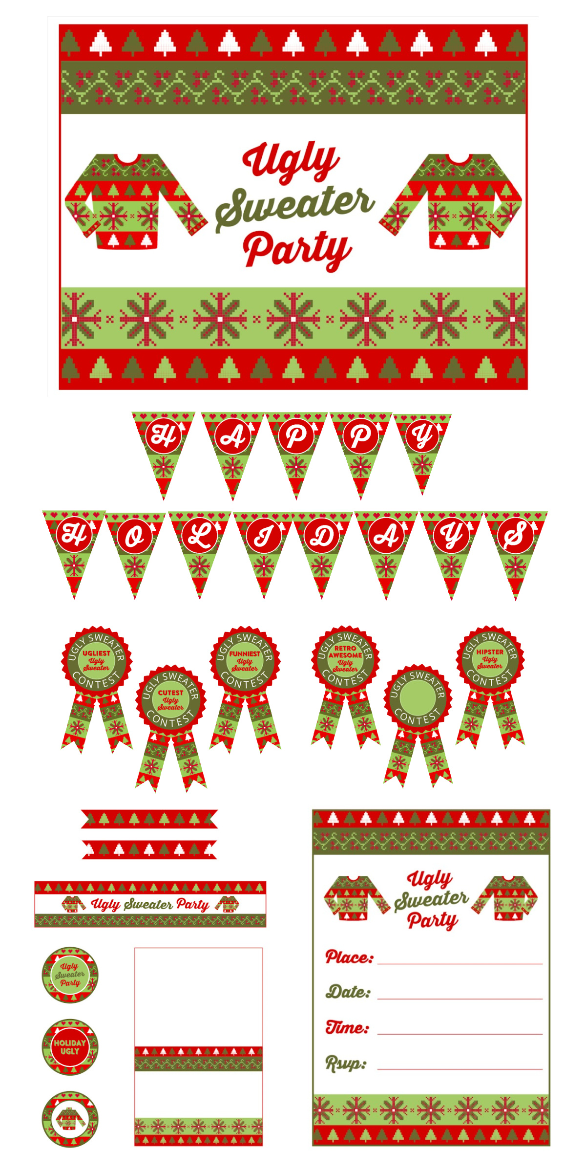 Download these Festive FREE Ugly Sweater Party Printables