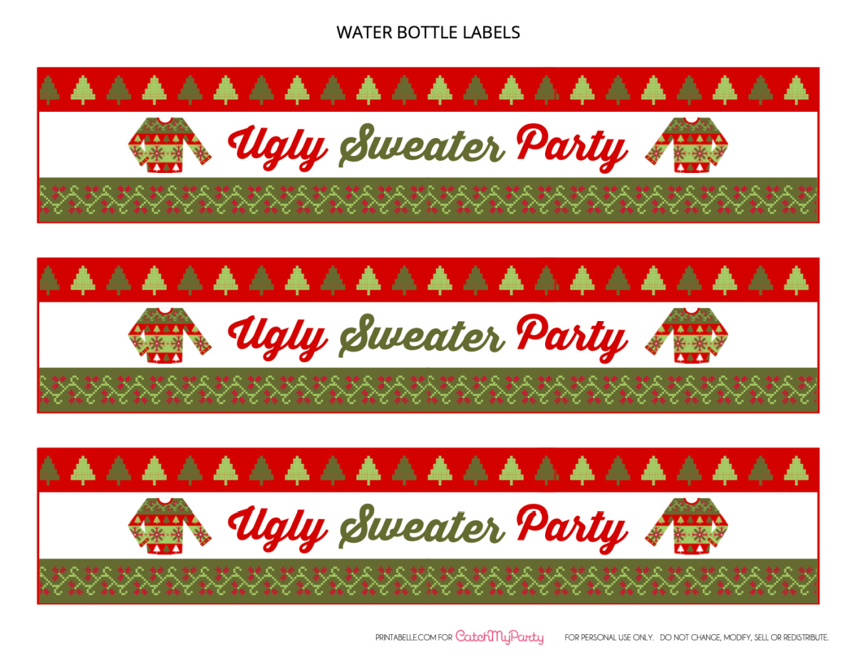 FREE Ugly Sweater Printable Water Bottle Labels
