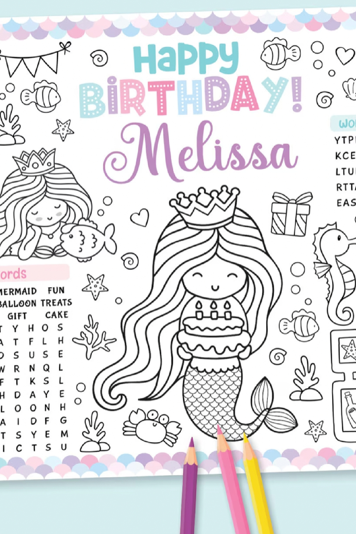 Printable Mermaid Activity Placemat