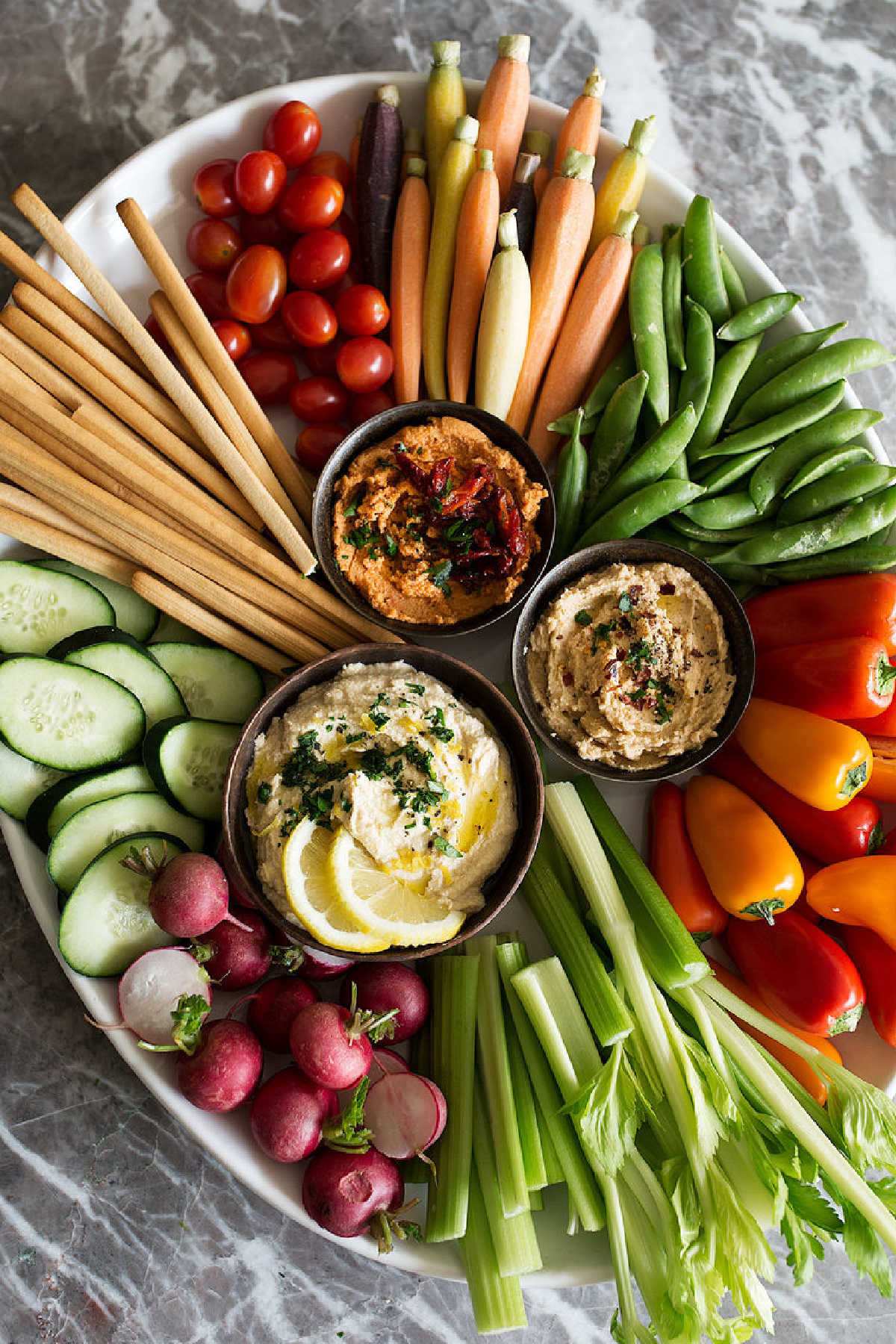 Vegetable Crudites with Hummus - a tasty and cheap party food idea