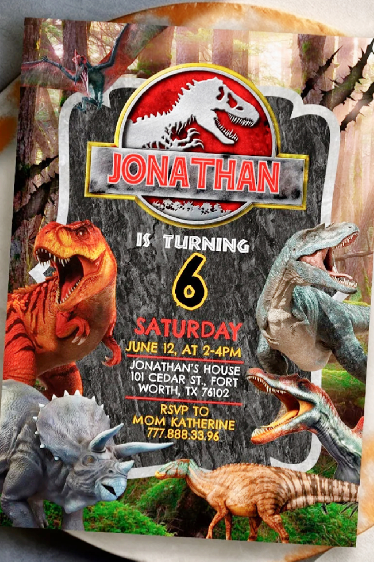 Jurassic World Party Invitation