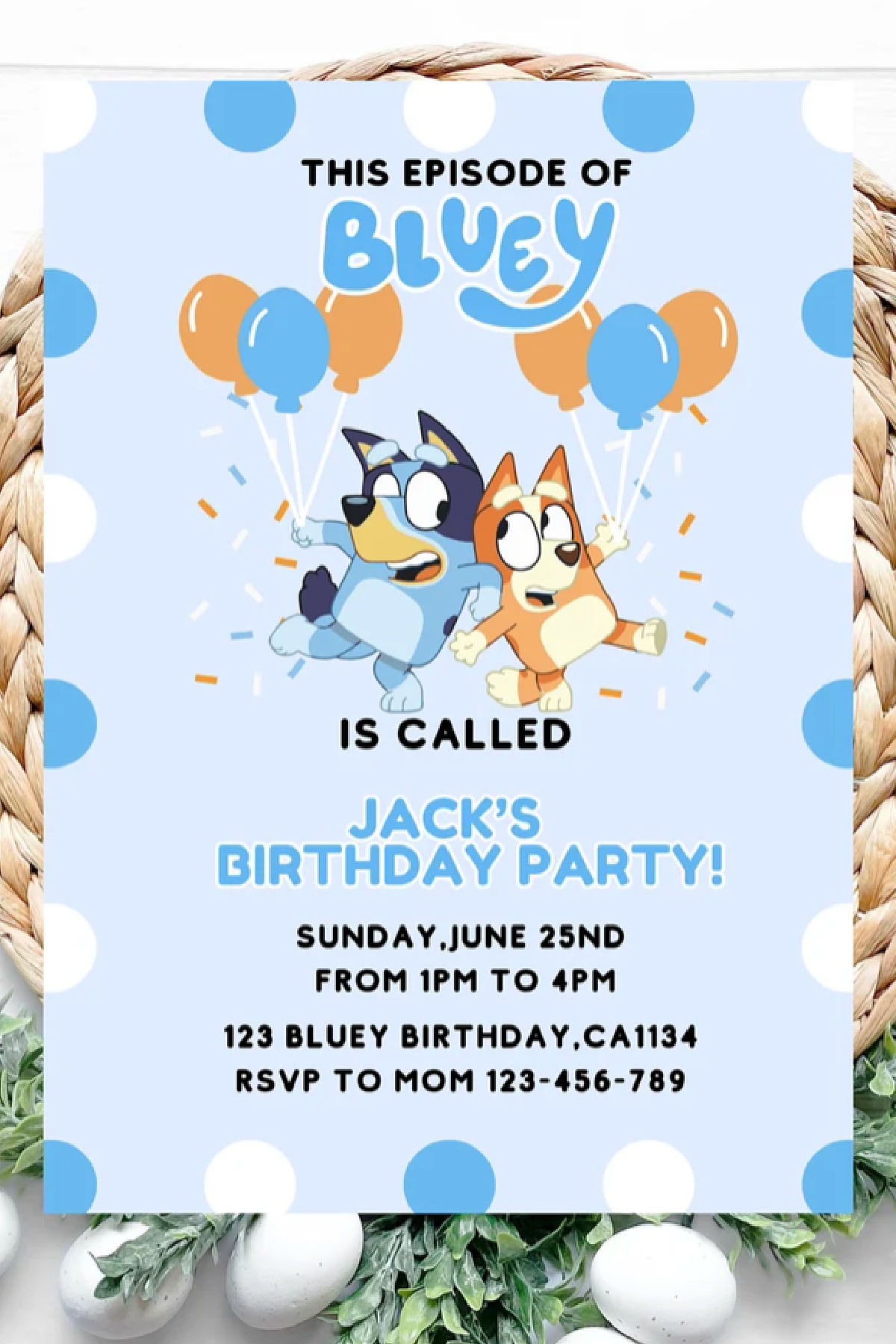 Blue Bluey Party Invitation