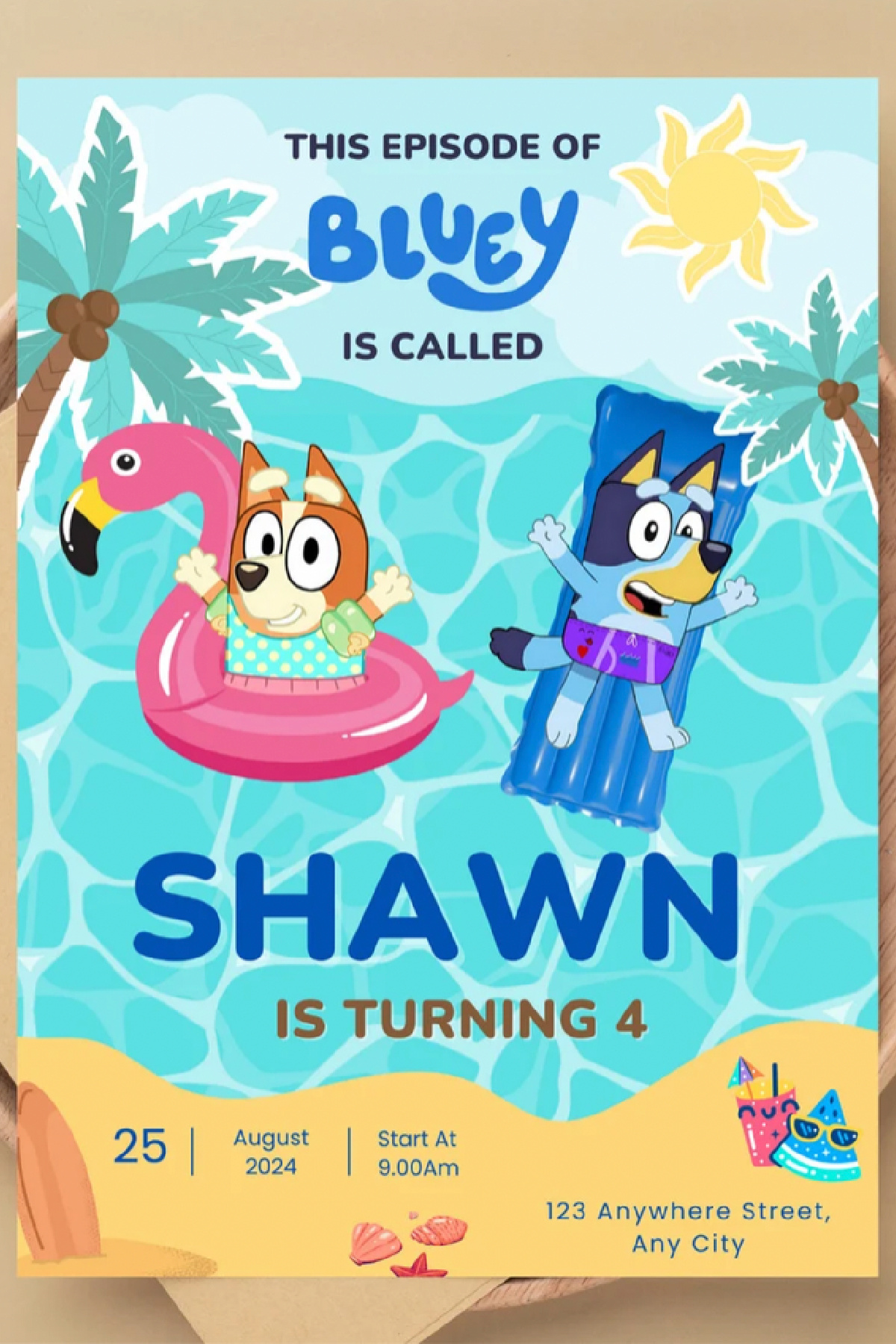 Bluey Pool Party Invitation 