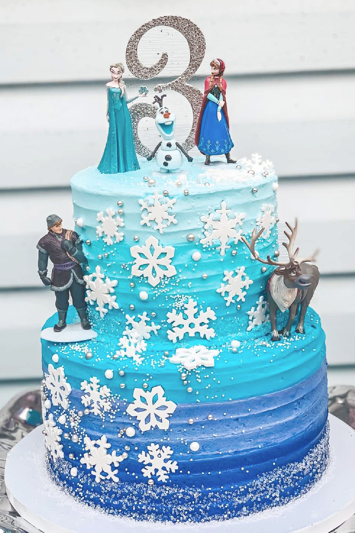 Snowflake Tiered Frozen Birthday Cake 