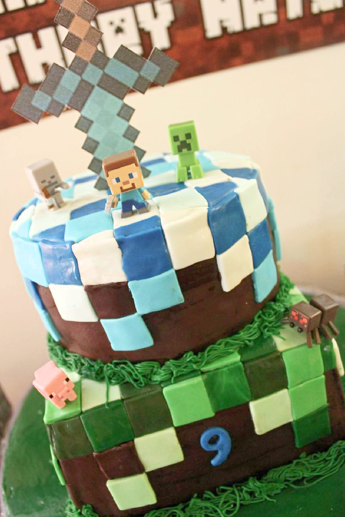 Minecraft Block Cake with Sword