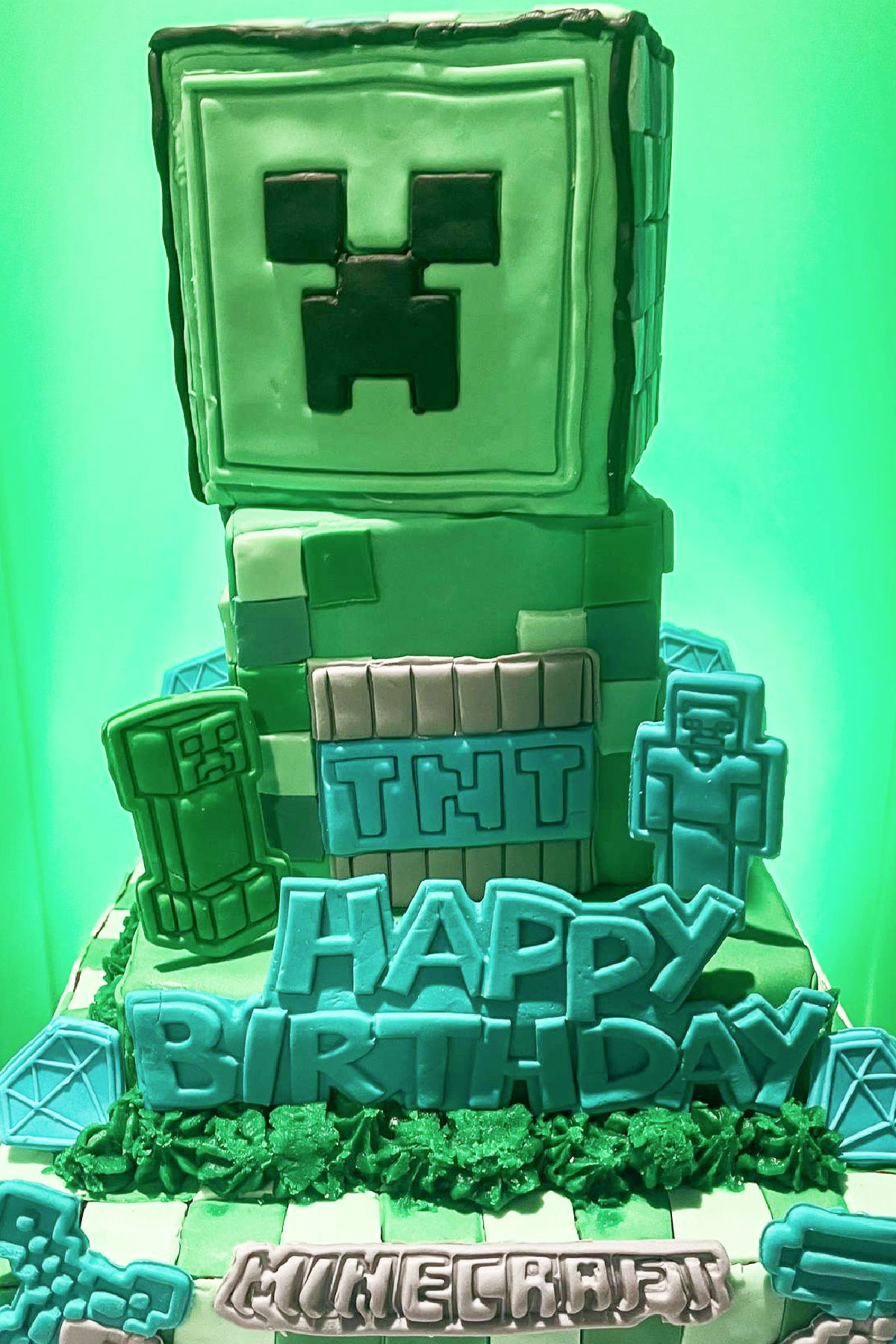 Creeper-Tiered Birthday Cake