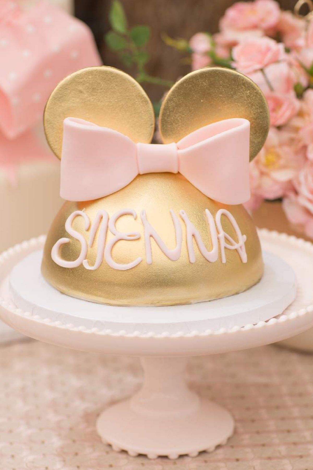 Gold Minnie Mouse Ears Birthday Cake