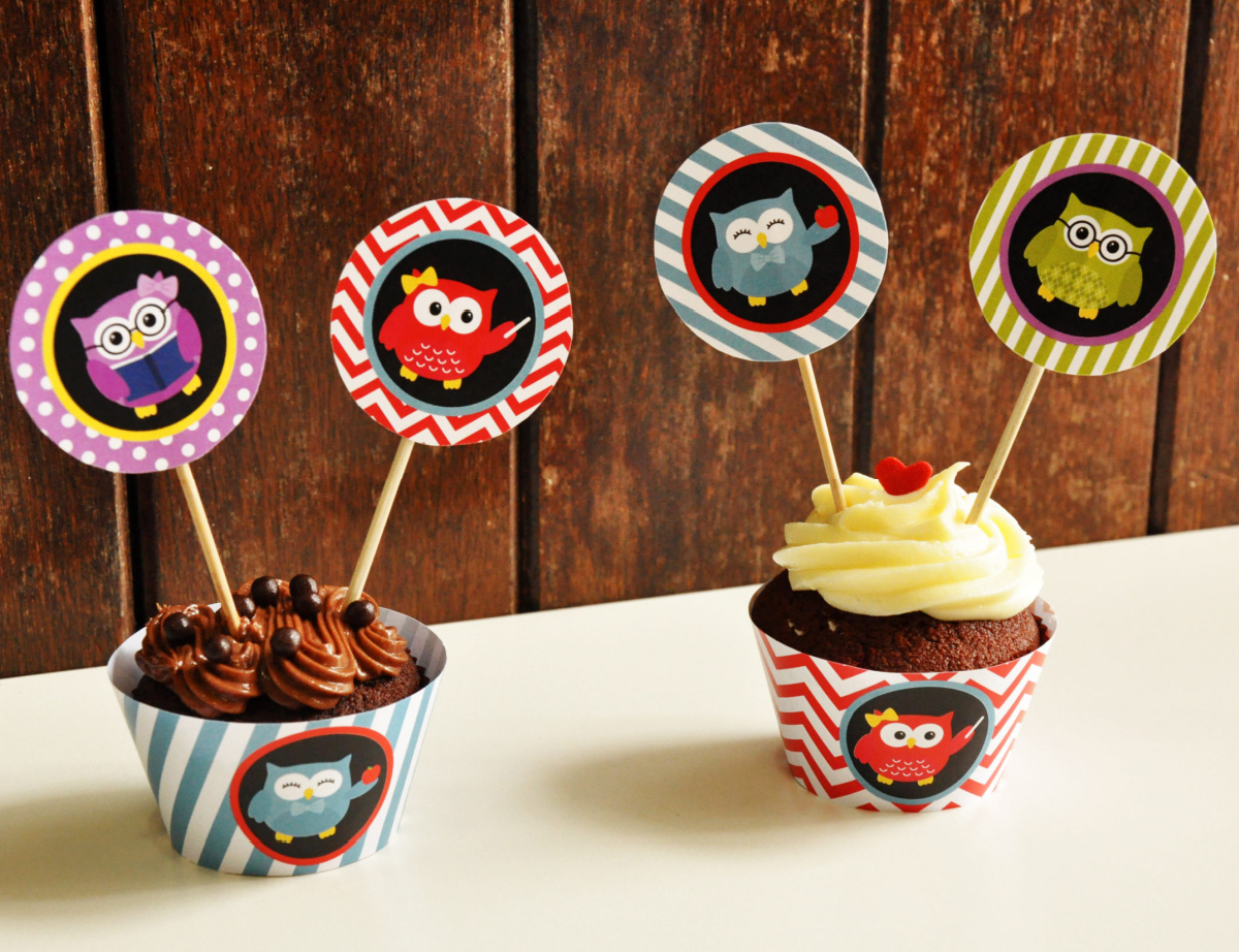 Free Back-To-School Owl Printables- Cupcake Wrappers & Toppers