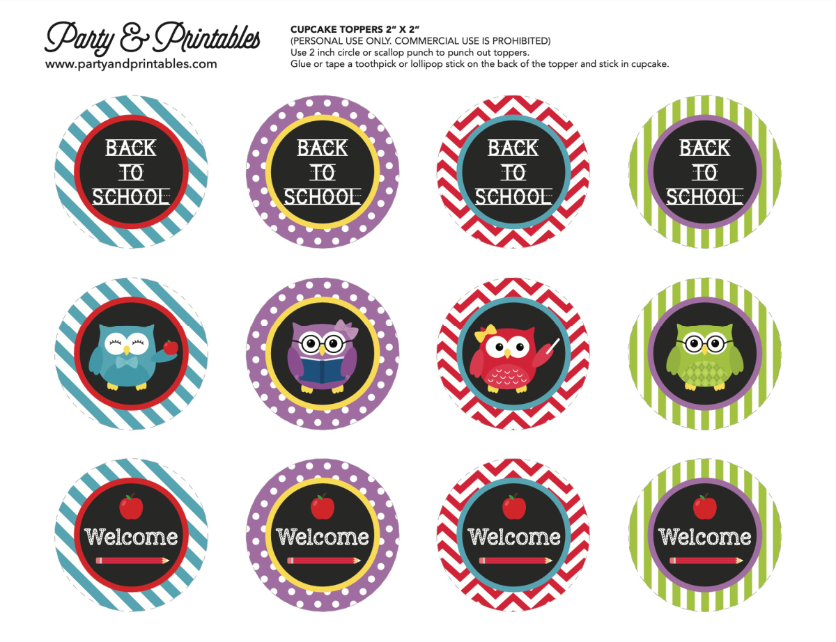 Free Back-To-School Owl Printables- Cupcake Toppers