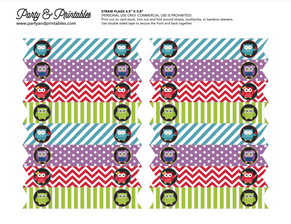 Free Back-To-School Owl Printables- Straw Flags