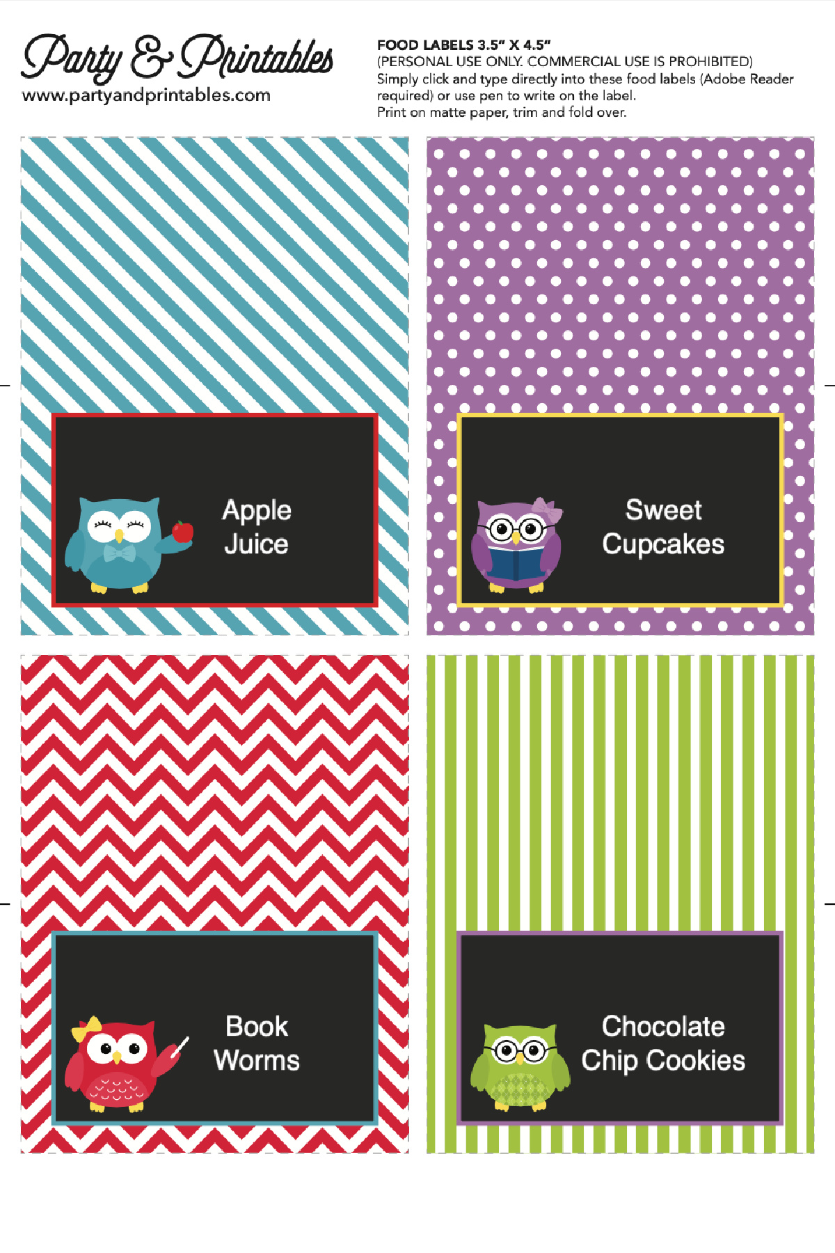 Free Back-To-School Owl Printables- Food Labels