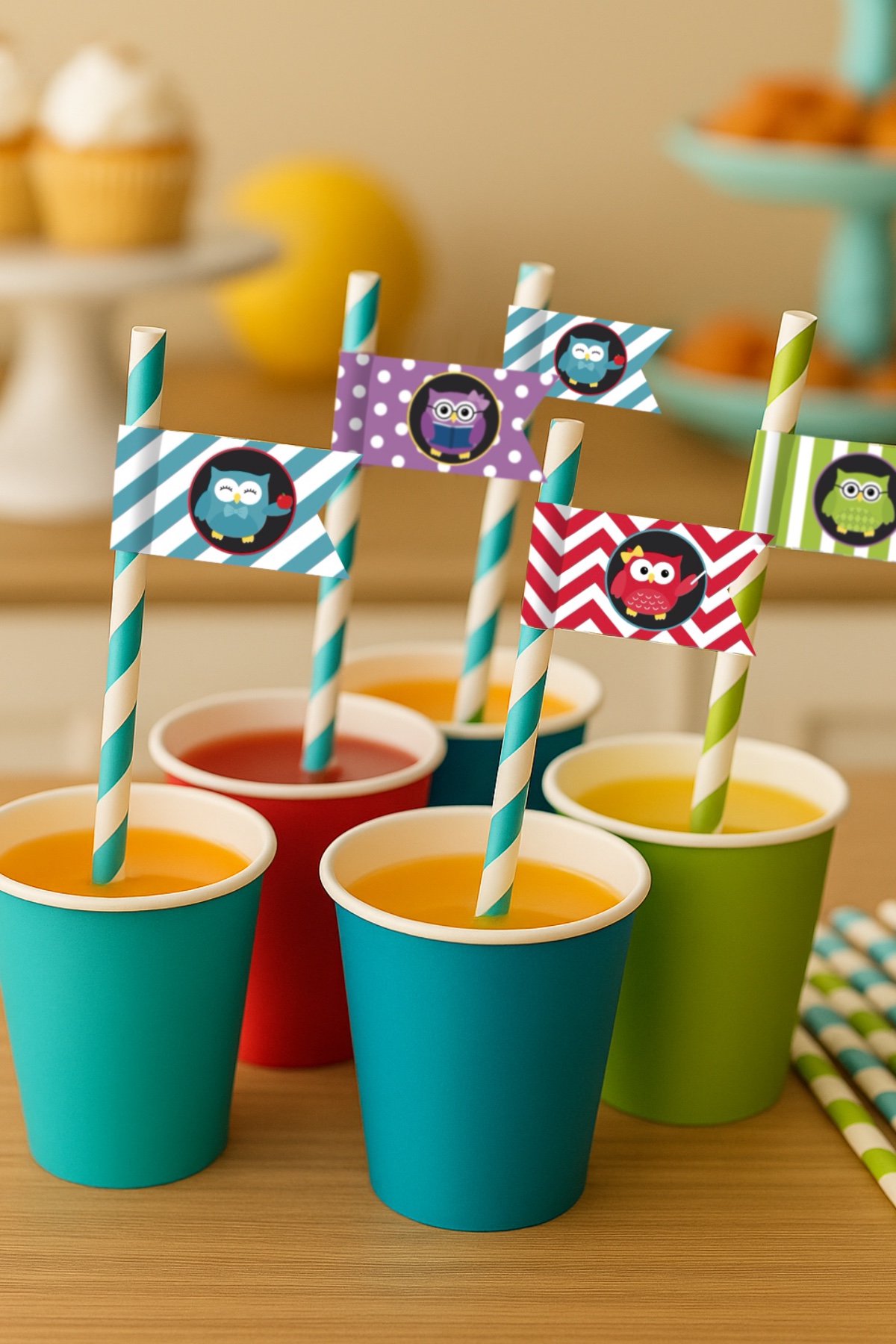 FREE Back to School Owl Straw Flags Printable FREE Back to School Owl Straw Flags Printable