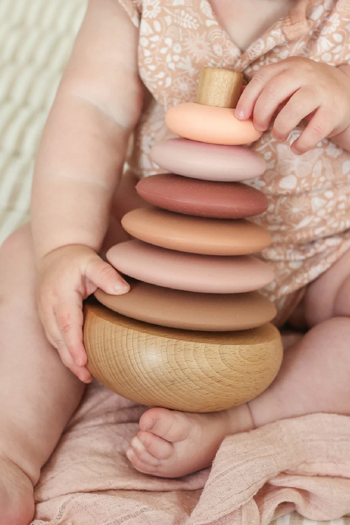 Girl First Birthday Gift Ideas - Silicone and Wood Pyramid Stacking Toy