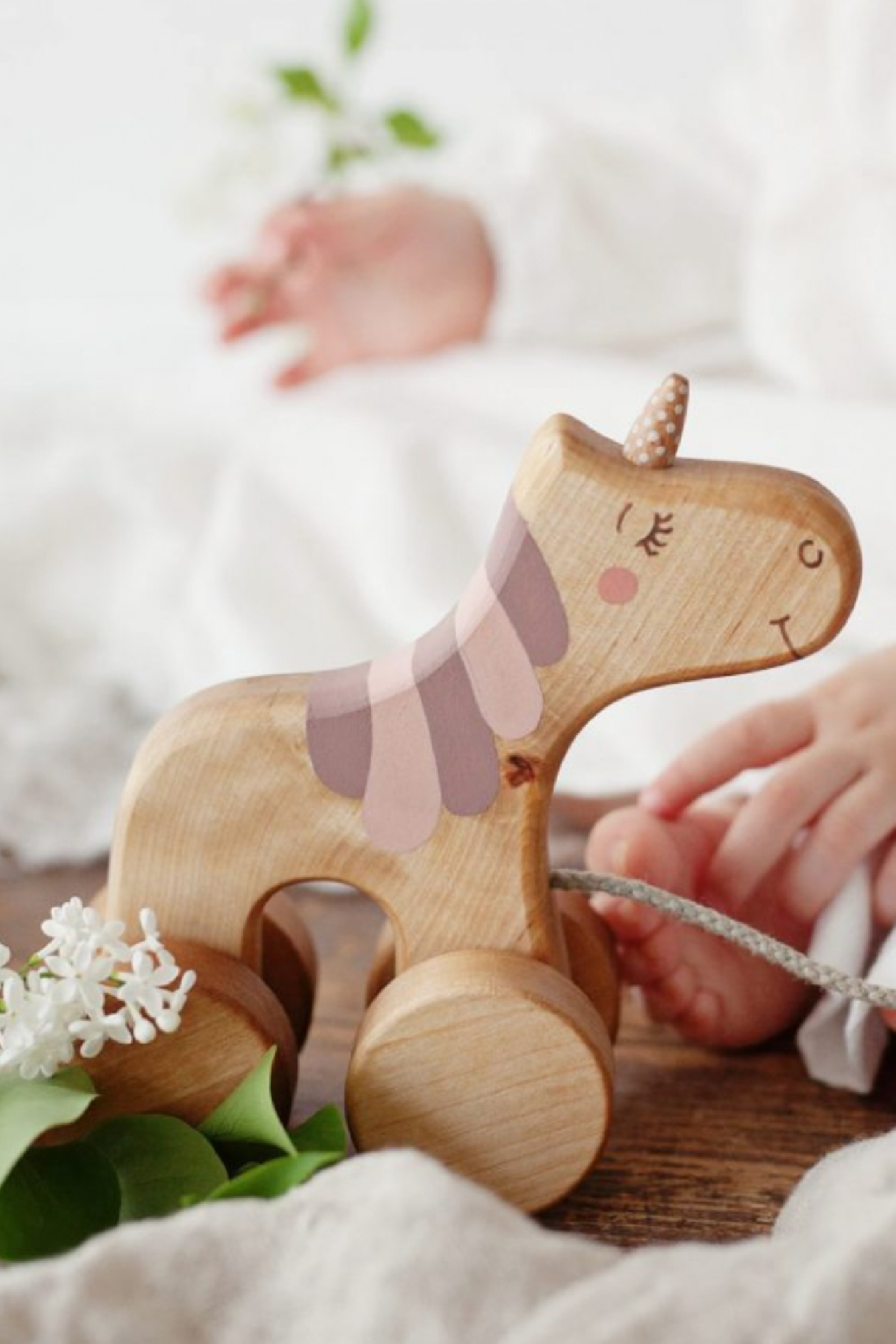 Girl First Birthday Gift Ideas - Wooden Pull Toy Unicorn