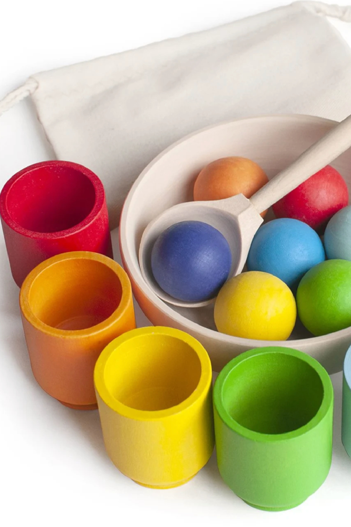 Girl First Birthday Gift Ideas - Wooden Rainbow Balls in Cups 