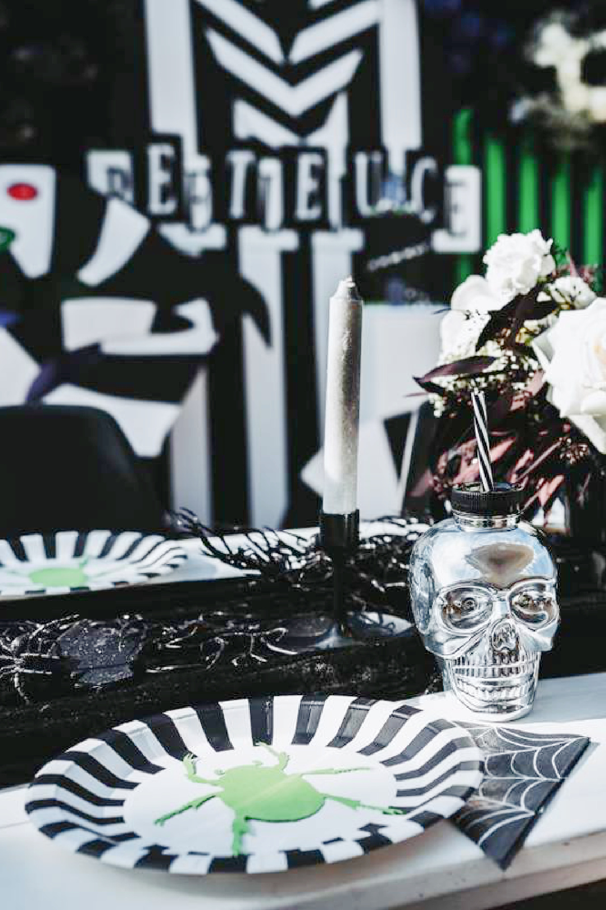 Black and White Beetlejuice Table Settings