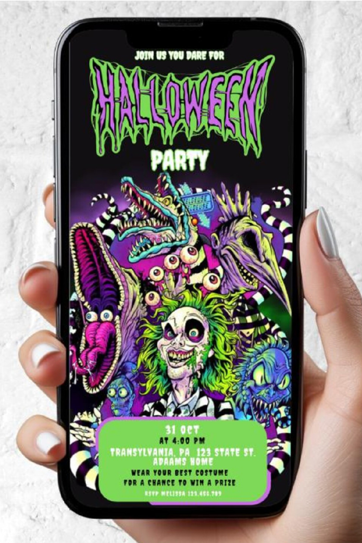 Digital Beetlejuice Halloween Party Invitation