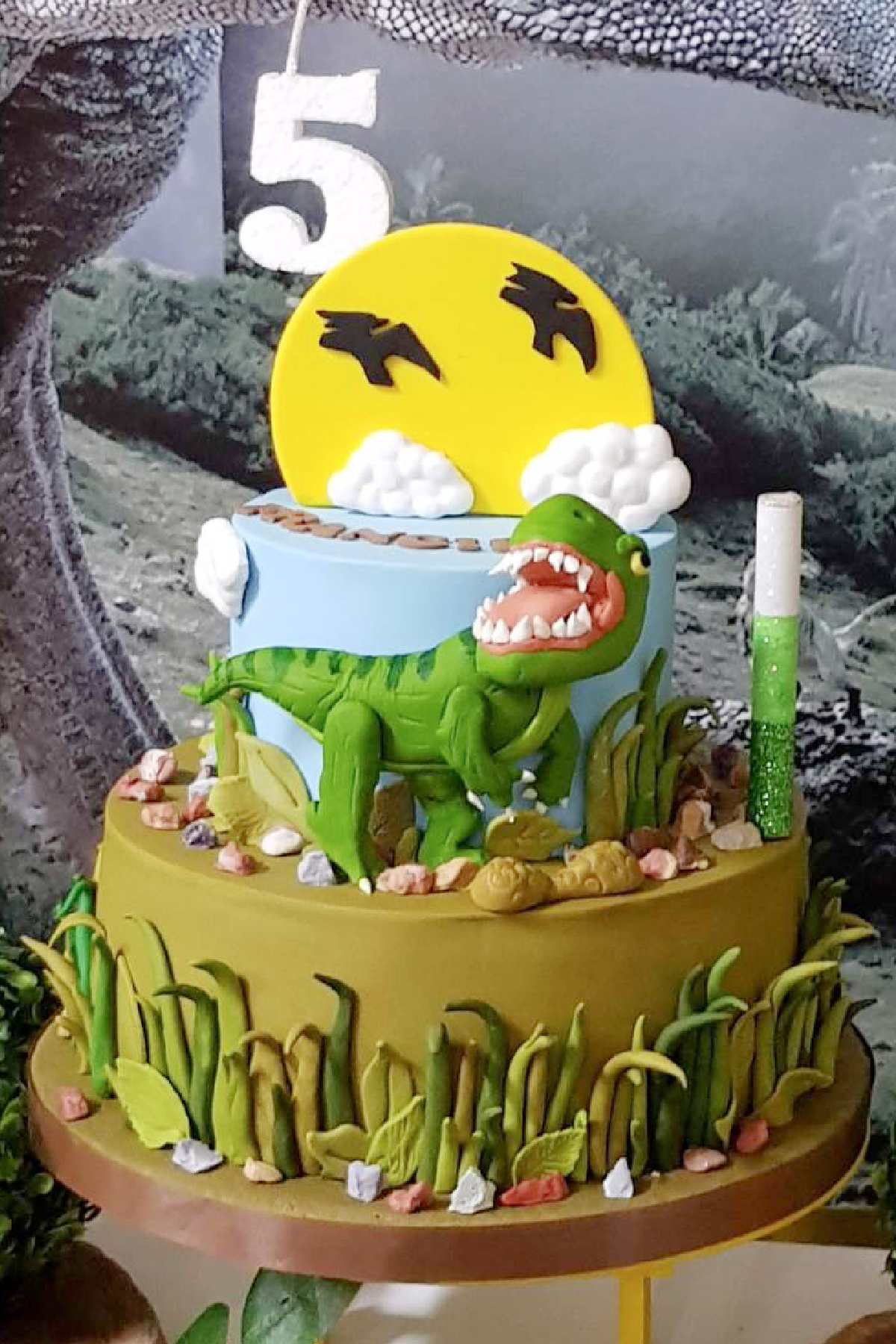 Dinosaur-Themed Tiered Cake