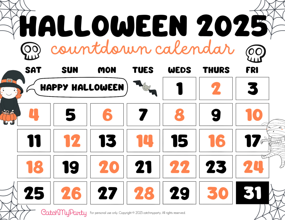Download FREE Printable Halloween 2025 Countdown Calendar Download FREE Printable Halloween 2025 Countdown Calendar