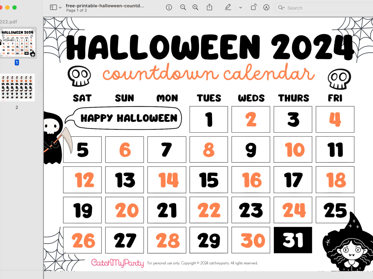 FREE Fun Halloween Countdown Calendar 2024