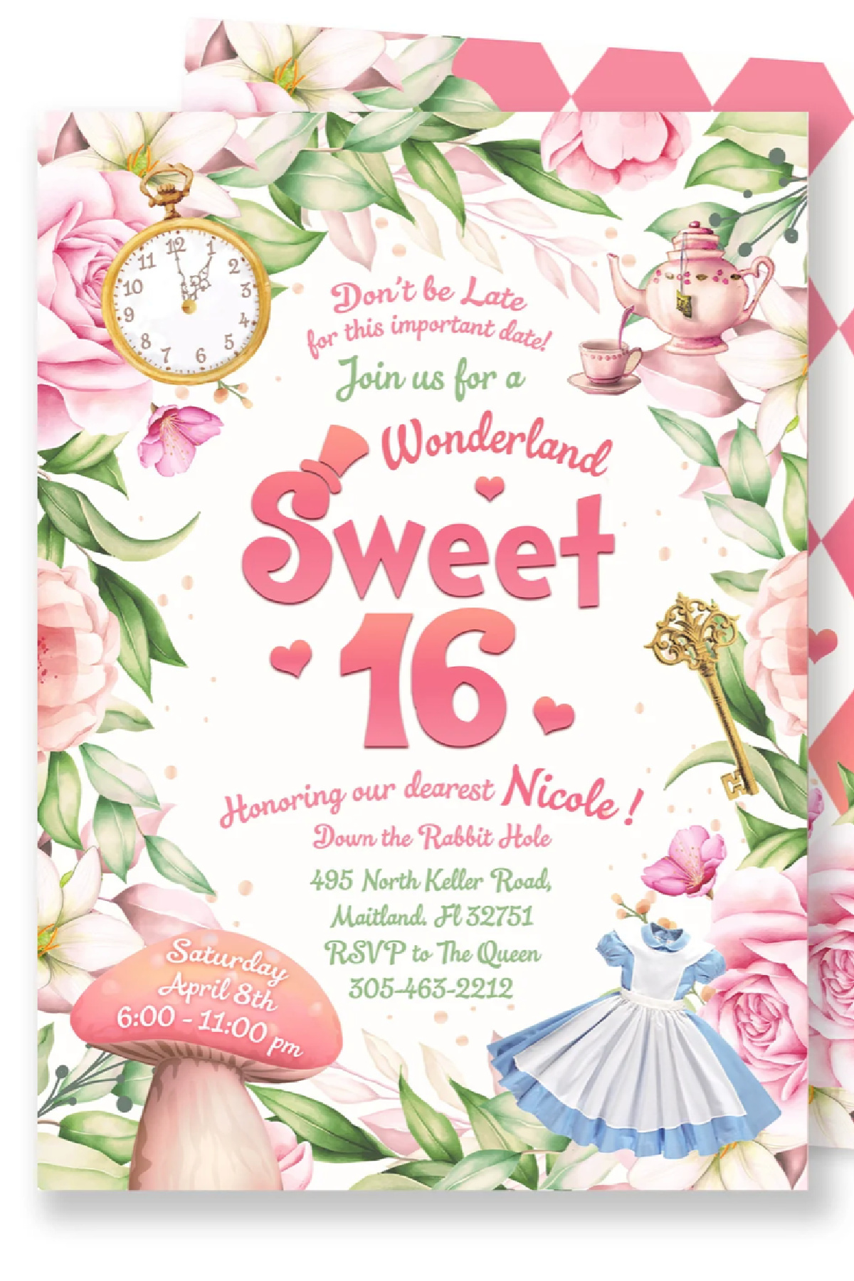 Sweet 16 Party Invitations - Alice in Wonderland Sweet 16 Party Invitation