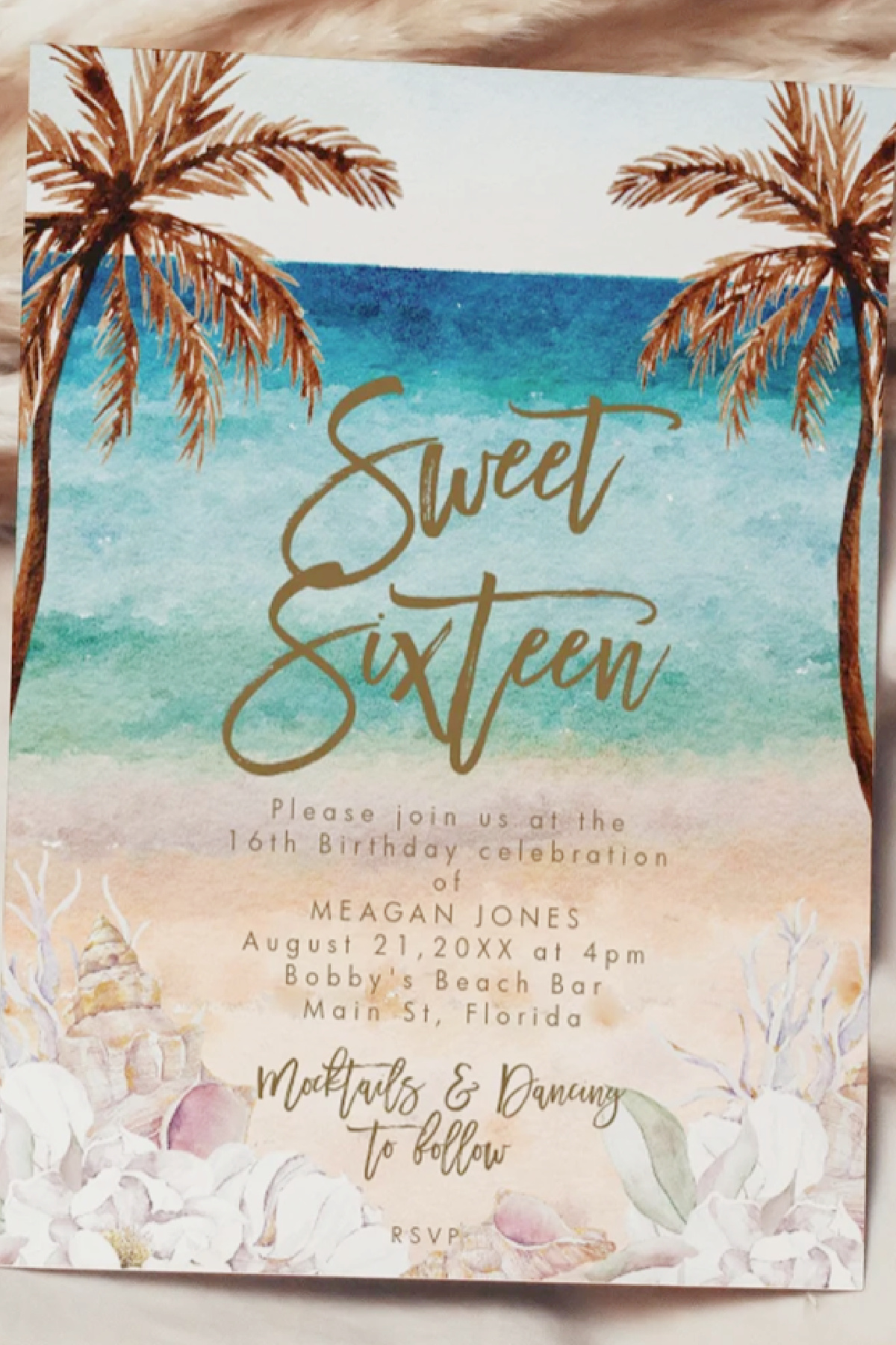 Sweet 16 Party Invitations - Beach-Themed Sweet 16 Party Invitation