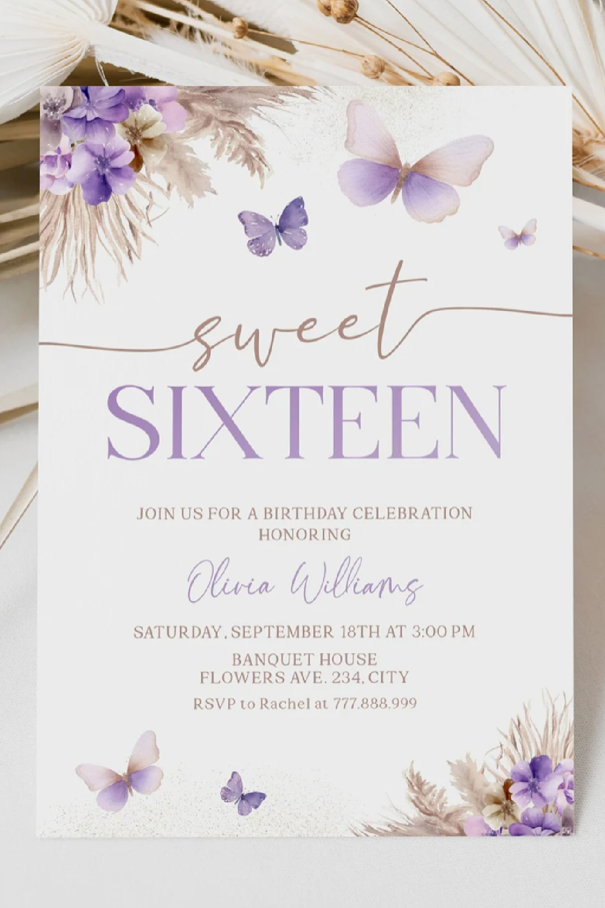 Sweet 16 Party Invitations - Butterfly Sweet 16 Party Invitation