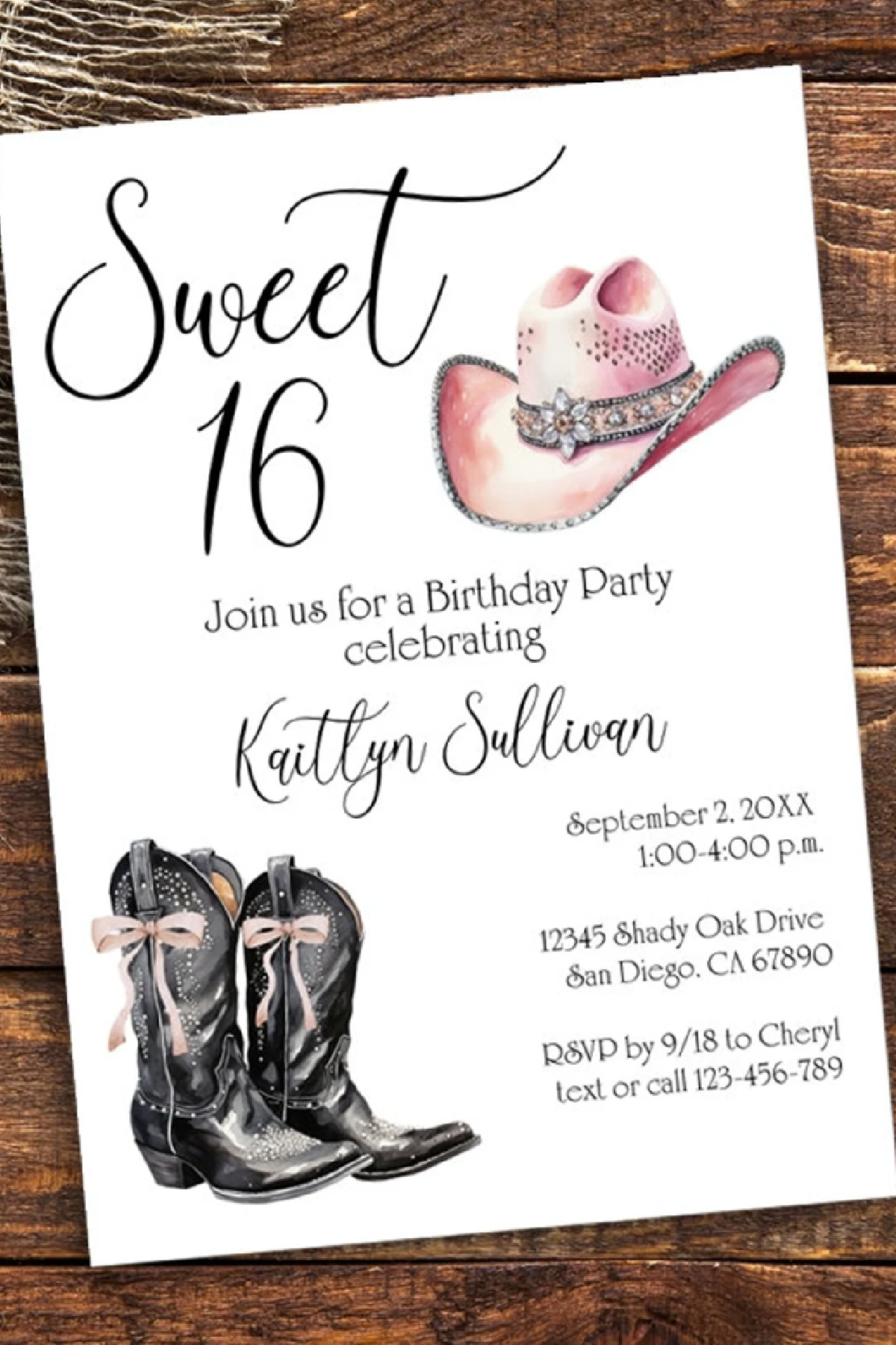 Sweet 16 Party Invitations - Cowgirl Sweet 16 Party Invitation