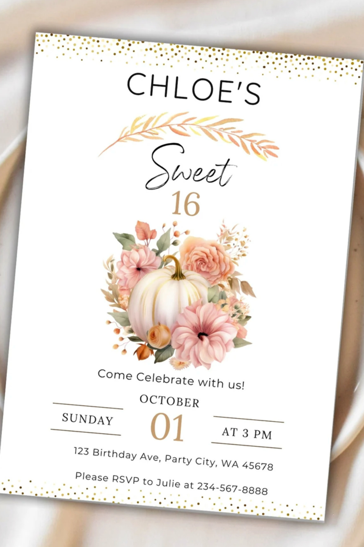 Sweet 16 Party Invitations - Fall Sweet 16 Party Invitation