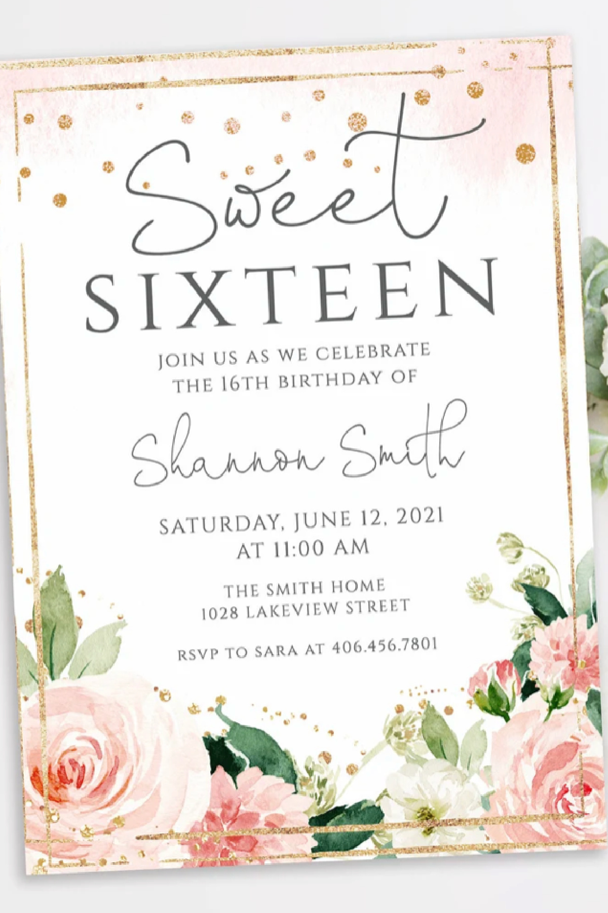 Sweet 16 Party Invitations - Sweet 16 Garden Party Invitation