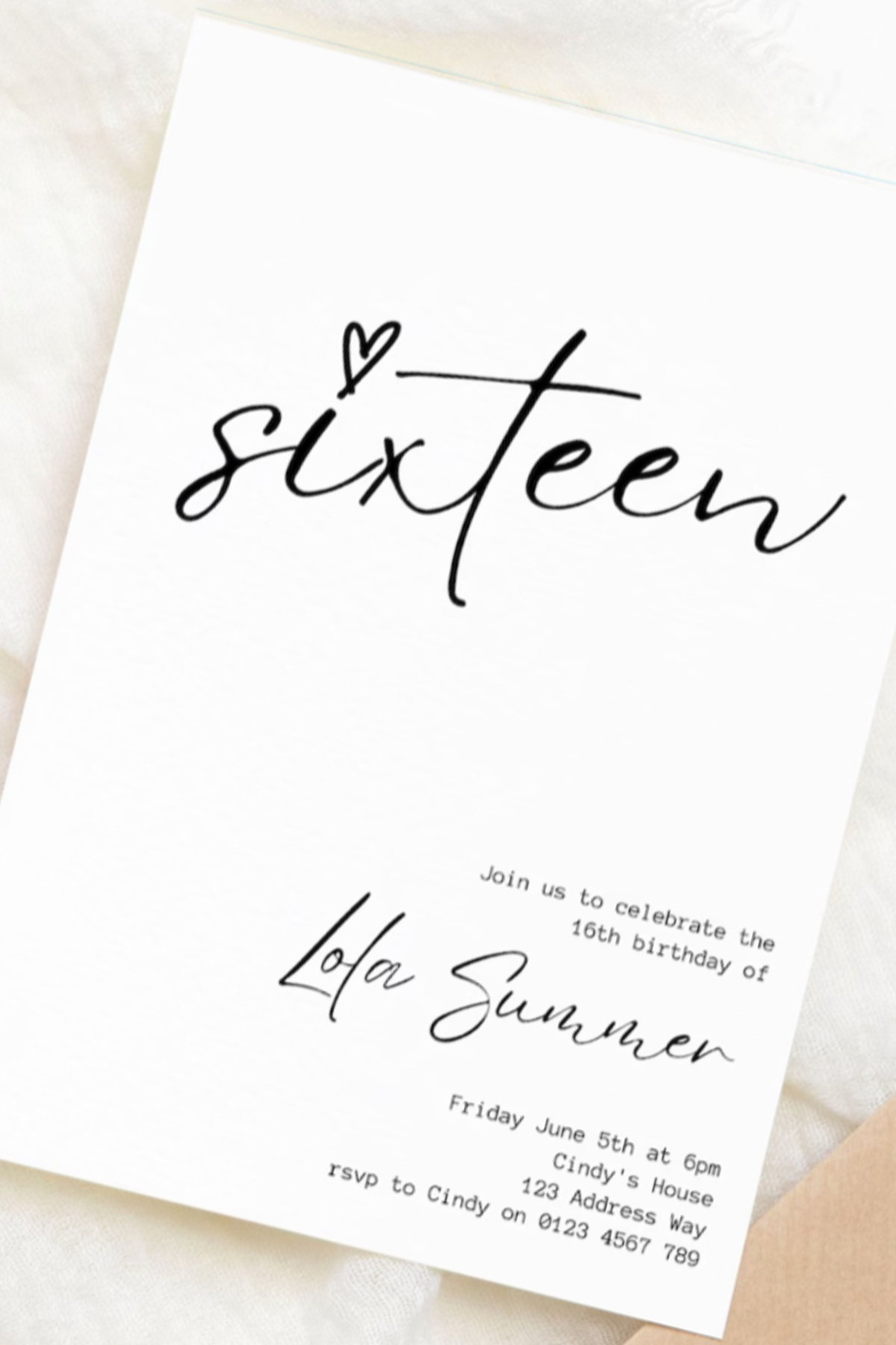 Sweet 16 Party Invitations - Minimalist