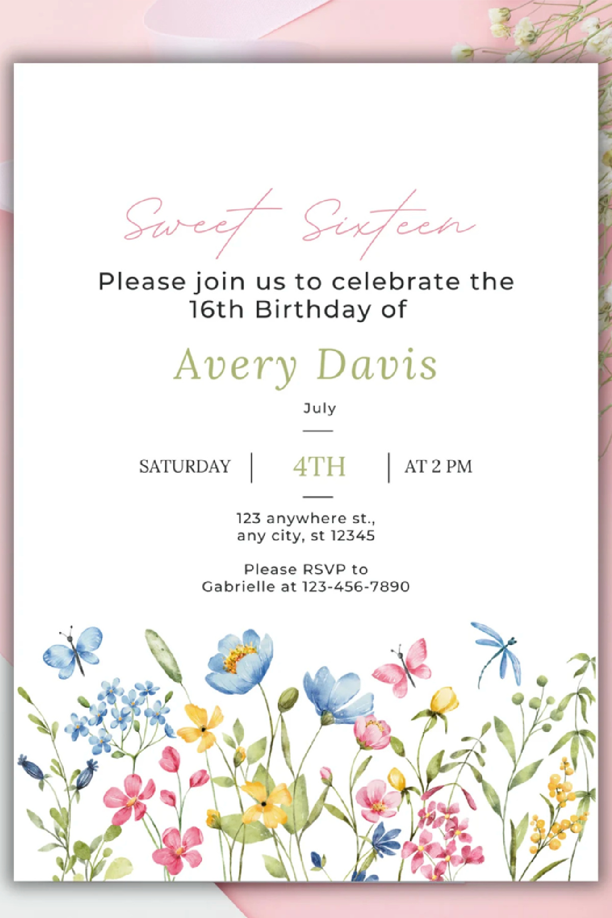 Sweet 16 Party Invitations - Spring Sweet 16 Party Invitation