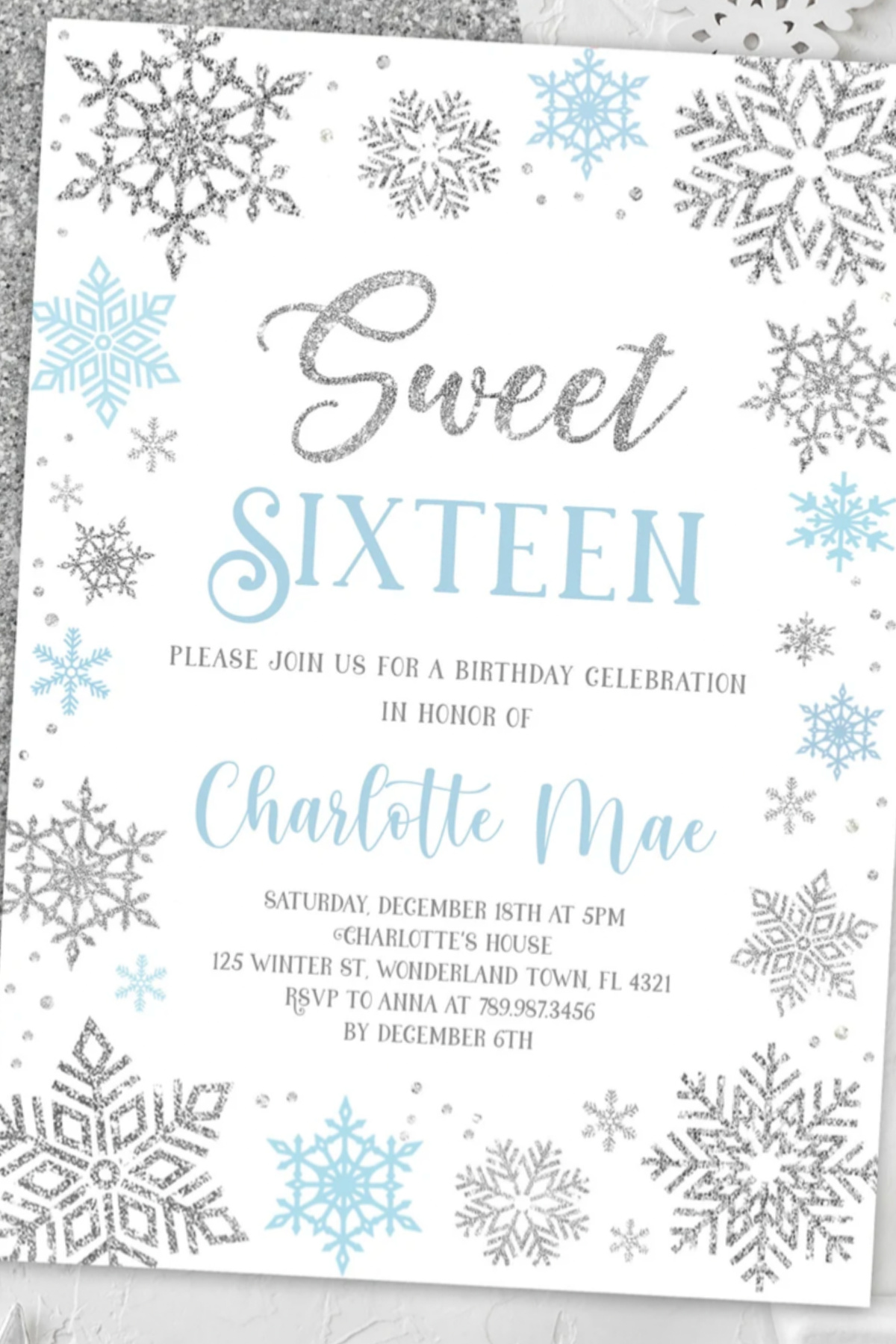 Sweet 16 Party Invitations - Winter Wonderland  16 Party Invitation