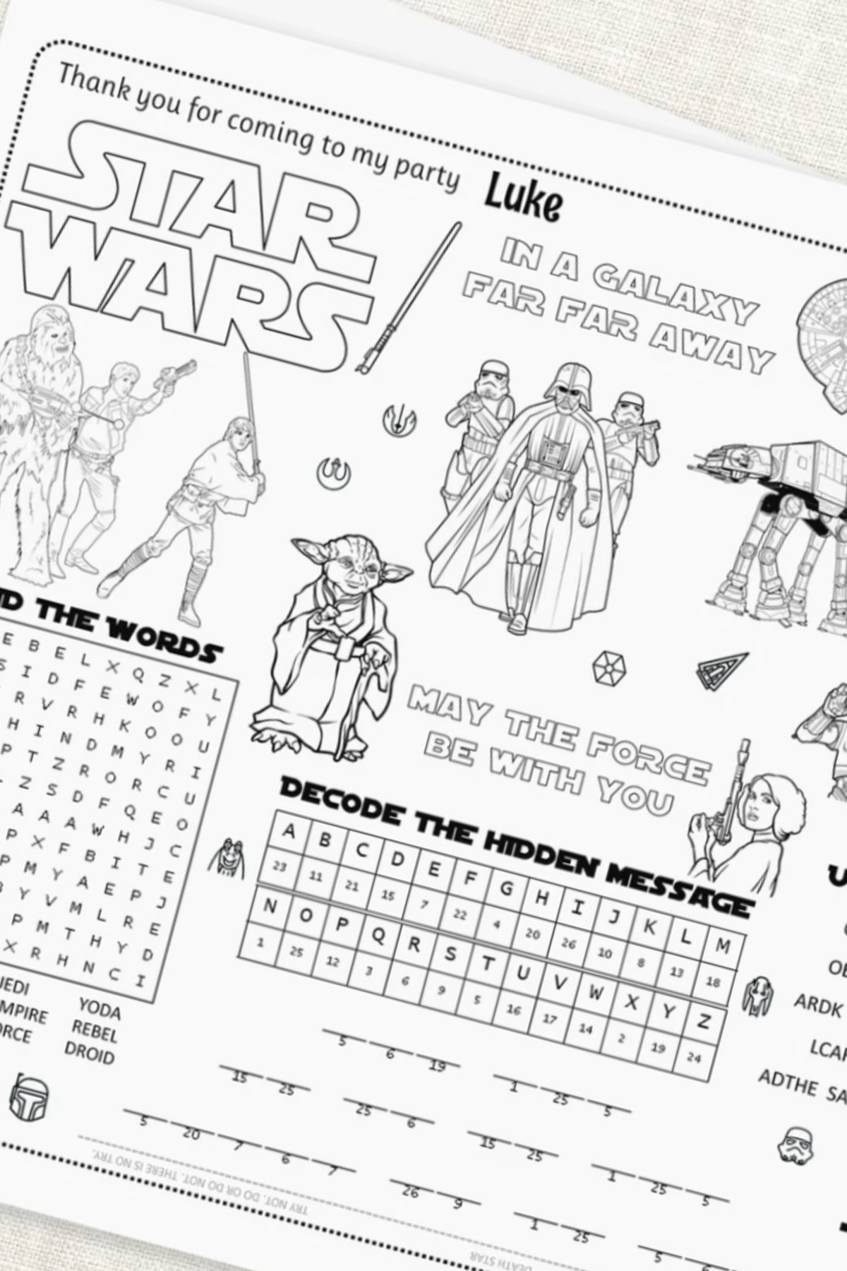 Star Wars Placemat Activity Sheet 